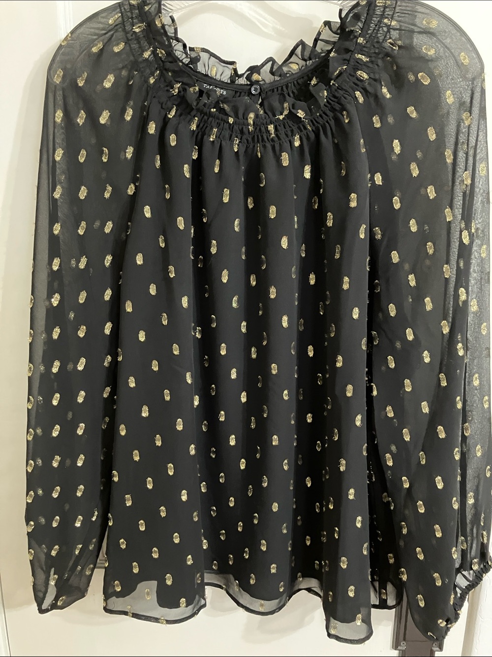 Talbots Black Blouse with Gold Dot Print